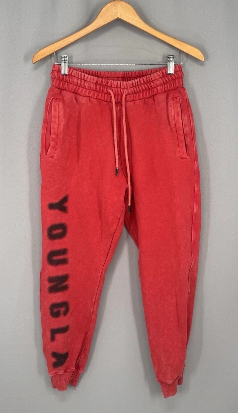 YoungLA Joggers Mens Medium Red Mineral Washed Athletic Gym Distressed